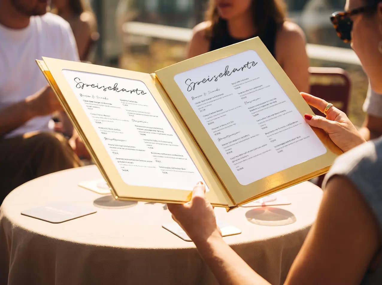 Speisekarte Juwel unverstärkt im Format A4 hoch, Einband in Gold / Metallic