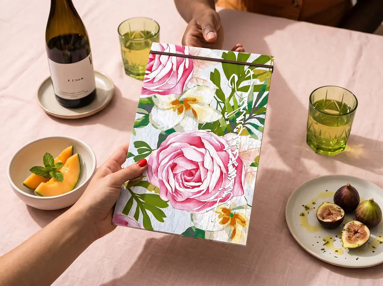 Menuboard Gummi / Kordel für die Gastronomie, A4 hoch, Farbton Grau – Speisekarten Bilder