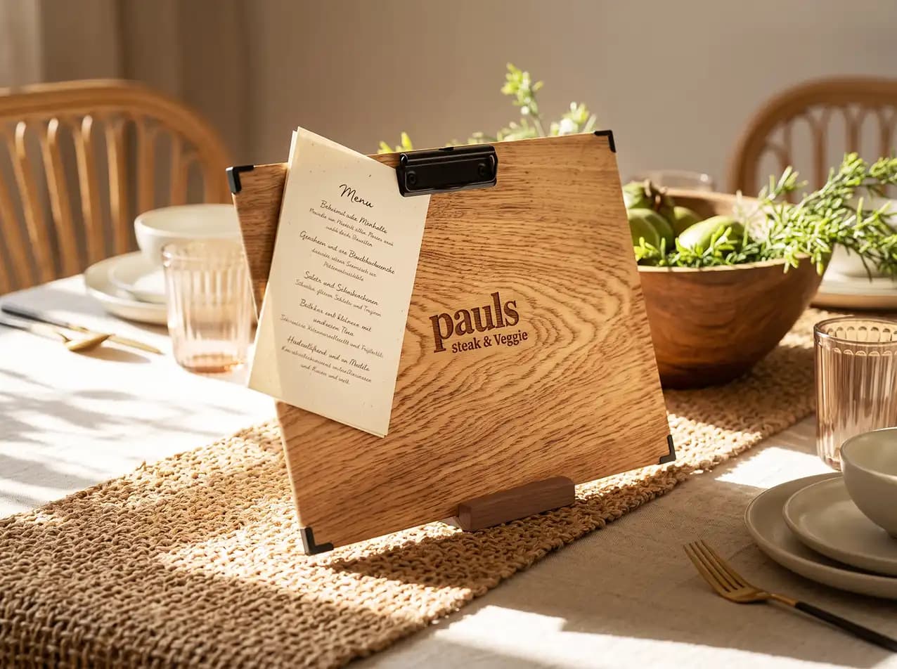 Speisekarten Bilder: Menuboard Klemme (A4 quer) mit Board in Beige