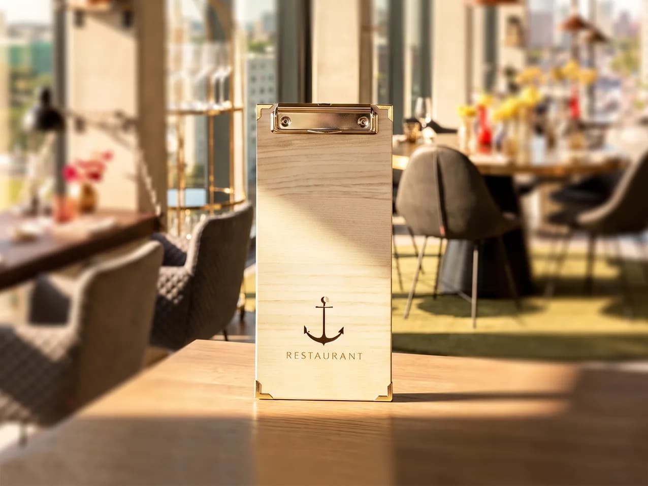 Speisekarten Bilder: Menuboard Klemme (A4 super schmal) mit Board in Beige