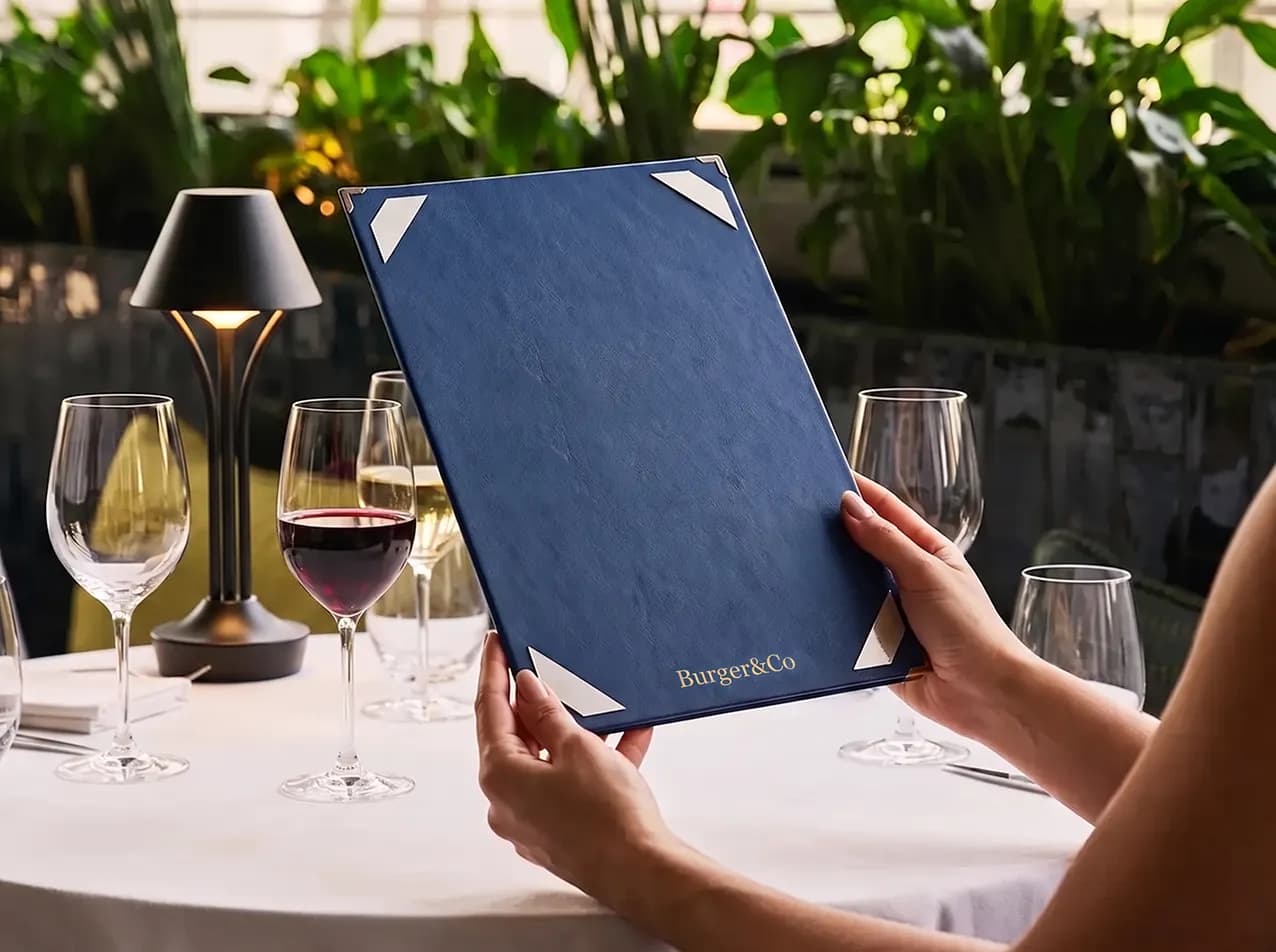 Menuboard Schleifen für die Gastronomie, A4 hoch, Farbton Blau – Speisekarten Bilder