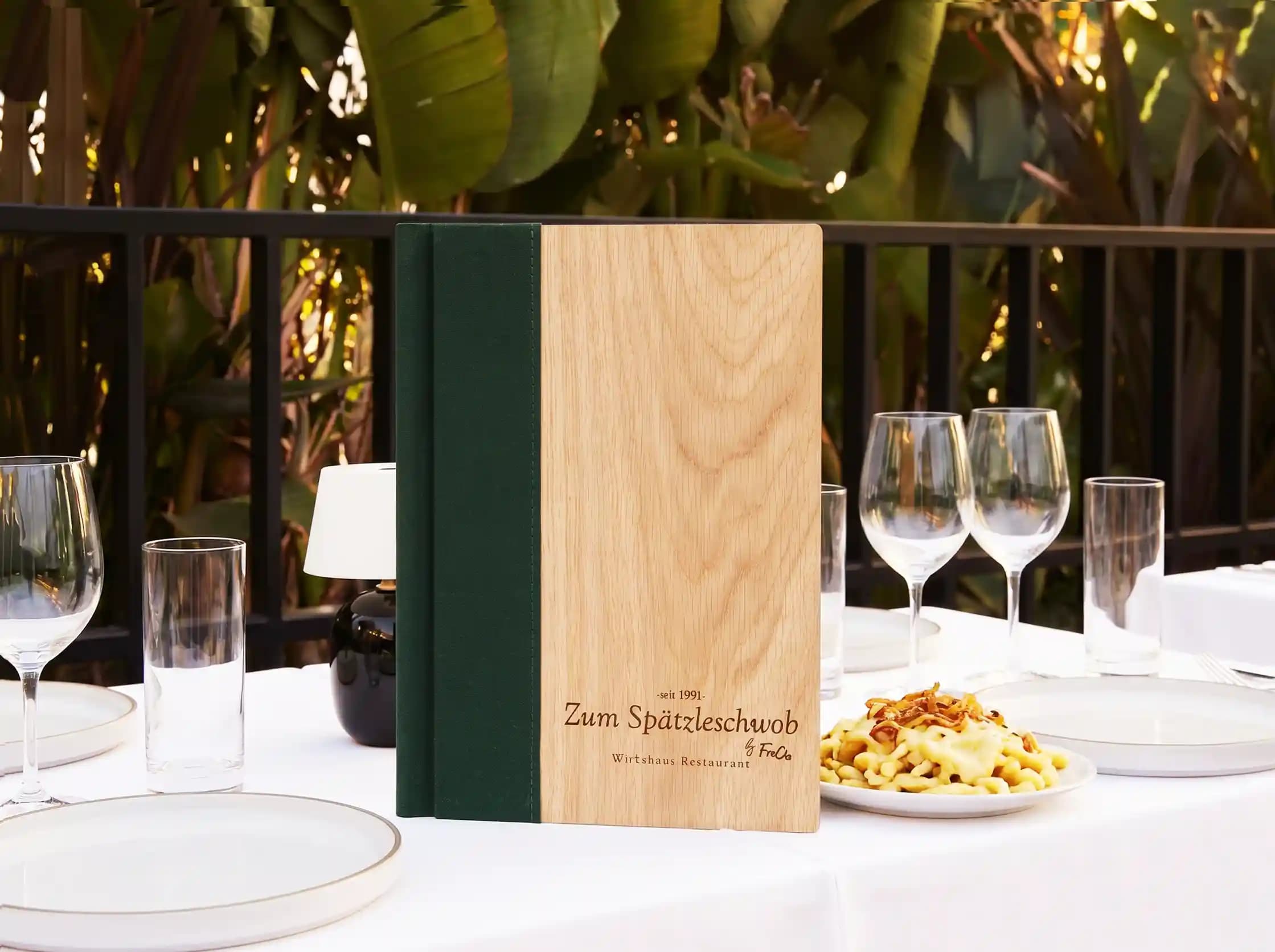 Quickfix Premium Speisekartenmappe, A4 hoch, Farbton Beige – Motiv 2