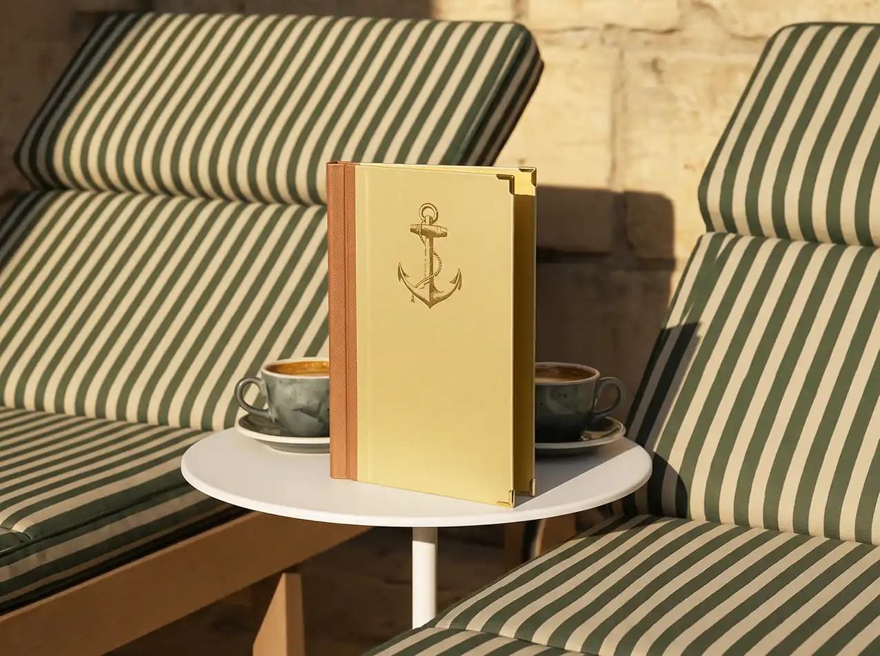 Speisekarte Quickfix im Format A4 schmal, Einband in Gold / Metallic
