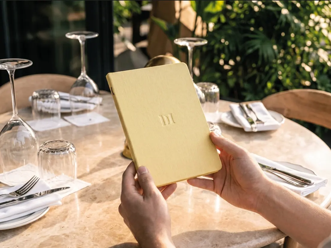 Kordesso Light Speisekartenmappe, A5 hoch, Farbton Gold / Metallic – Speisekarten Bilder