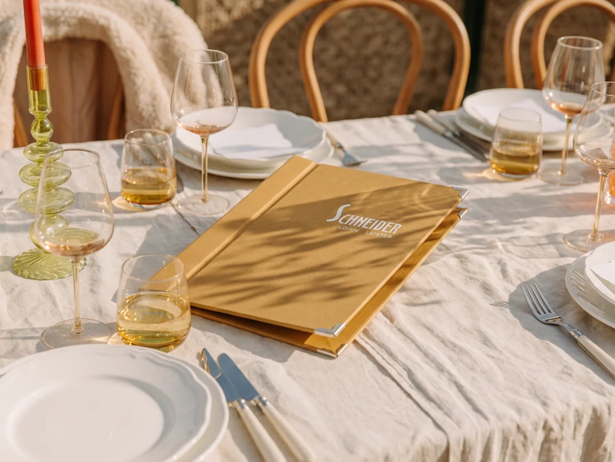 Gastronomie-Speisekarte Magnetix in Beige, Format A5 hoch – Speisekarten Bilder