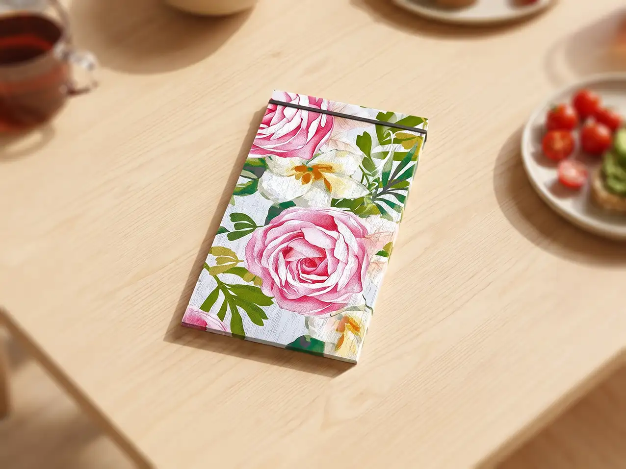 Speisekarten Bilder: Menuboard Gummi / Kordel im Format A4 schmal, Farbe Beige