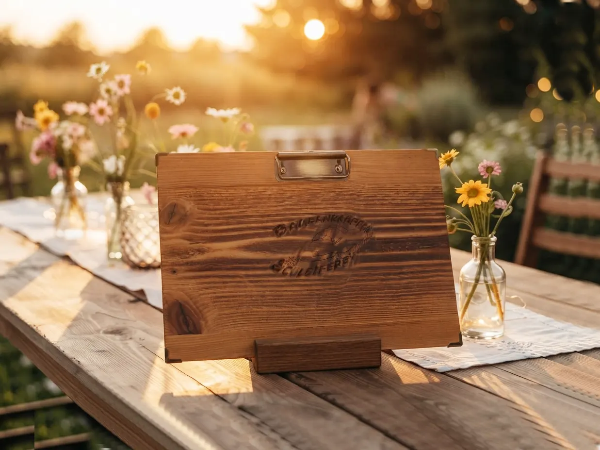 Menuboard Klemme für die Gastronomie, A4 quer, Farbton Braun – Speisekarten Bilder