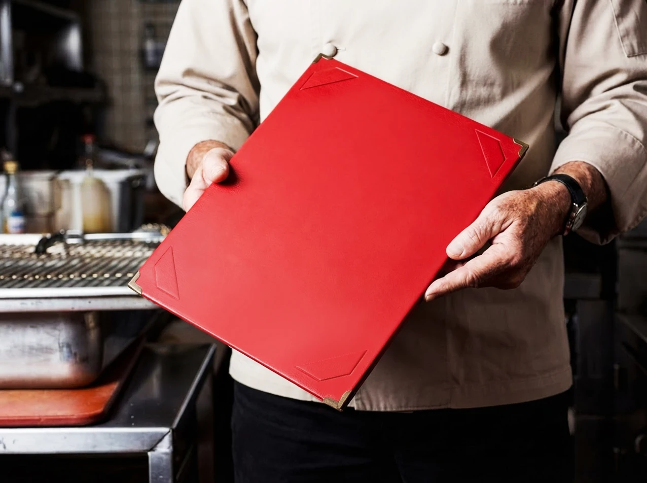 Menuboard Schleifen in Rot, Format A4 quer – Speisekarten Bilder