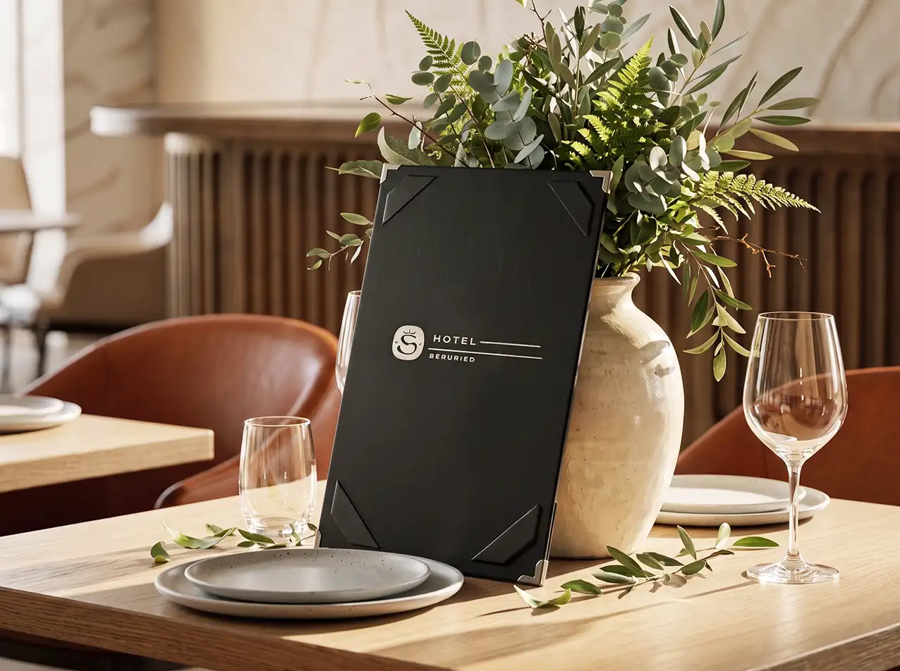 Speisekarten Bilder: Menuboard Schleifen (A4 schmal) mit Board in Schwarz