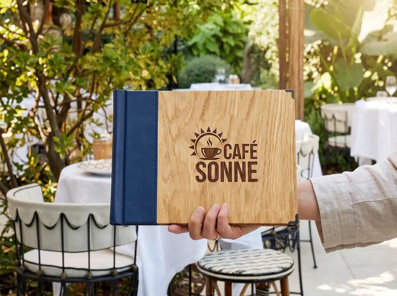 Gastronomie-Speisekarte Quickfix Premium in Beige, Format A4 quer – Speisekarten Bilder
