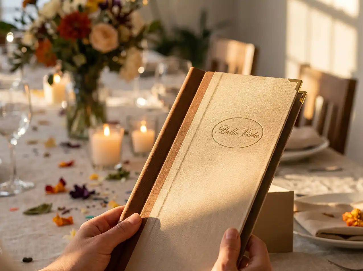 Gastronomie-Speisekarte Quickfix in Beige, Format A4 super schmal – Speisekarten Bilder – Motiv 2